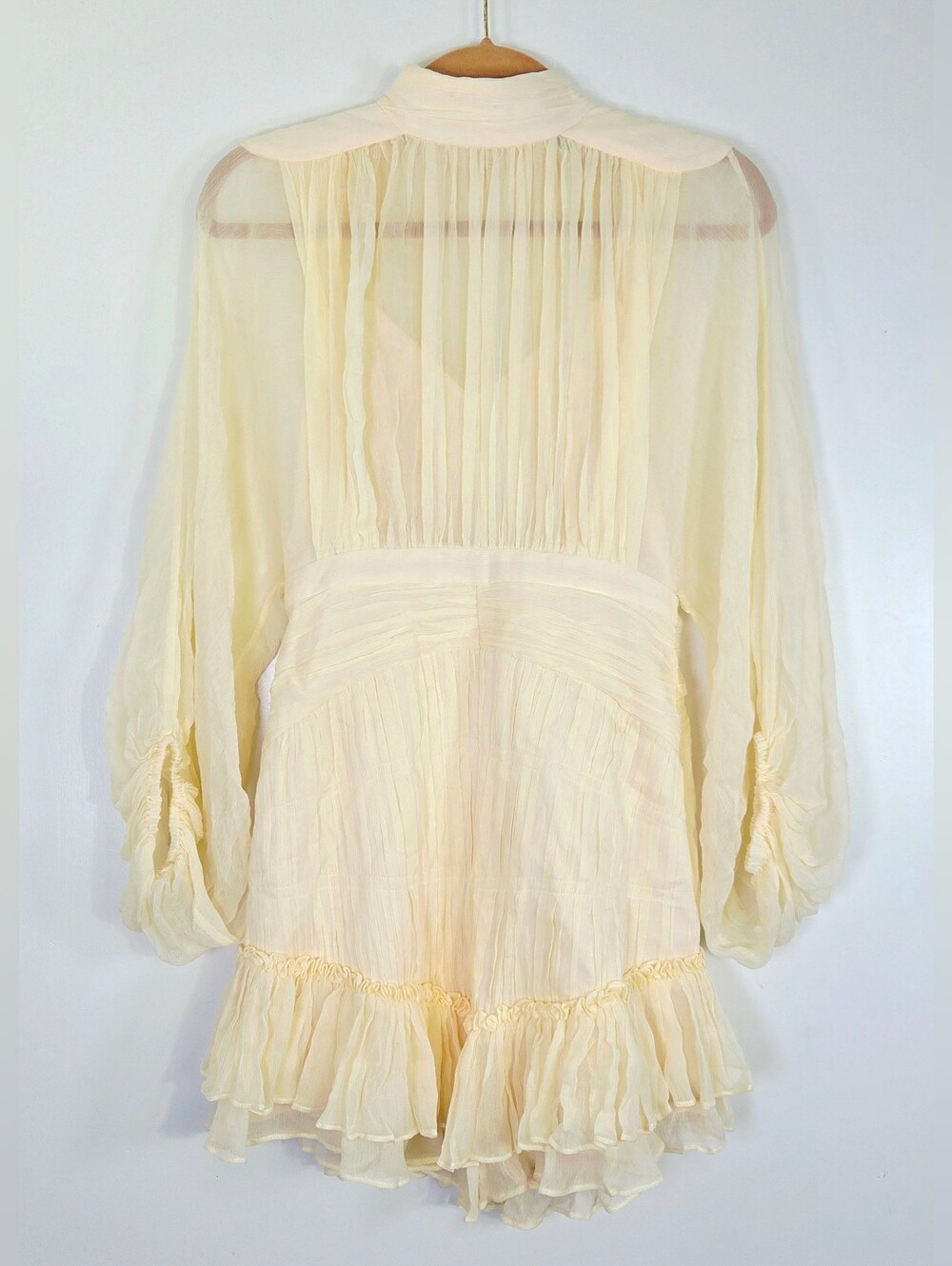 SHONA JOY VICTORIA RUCHED SHEER MINI DRESS.